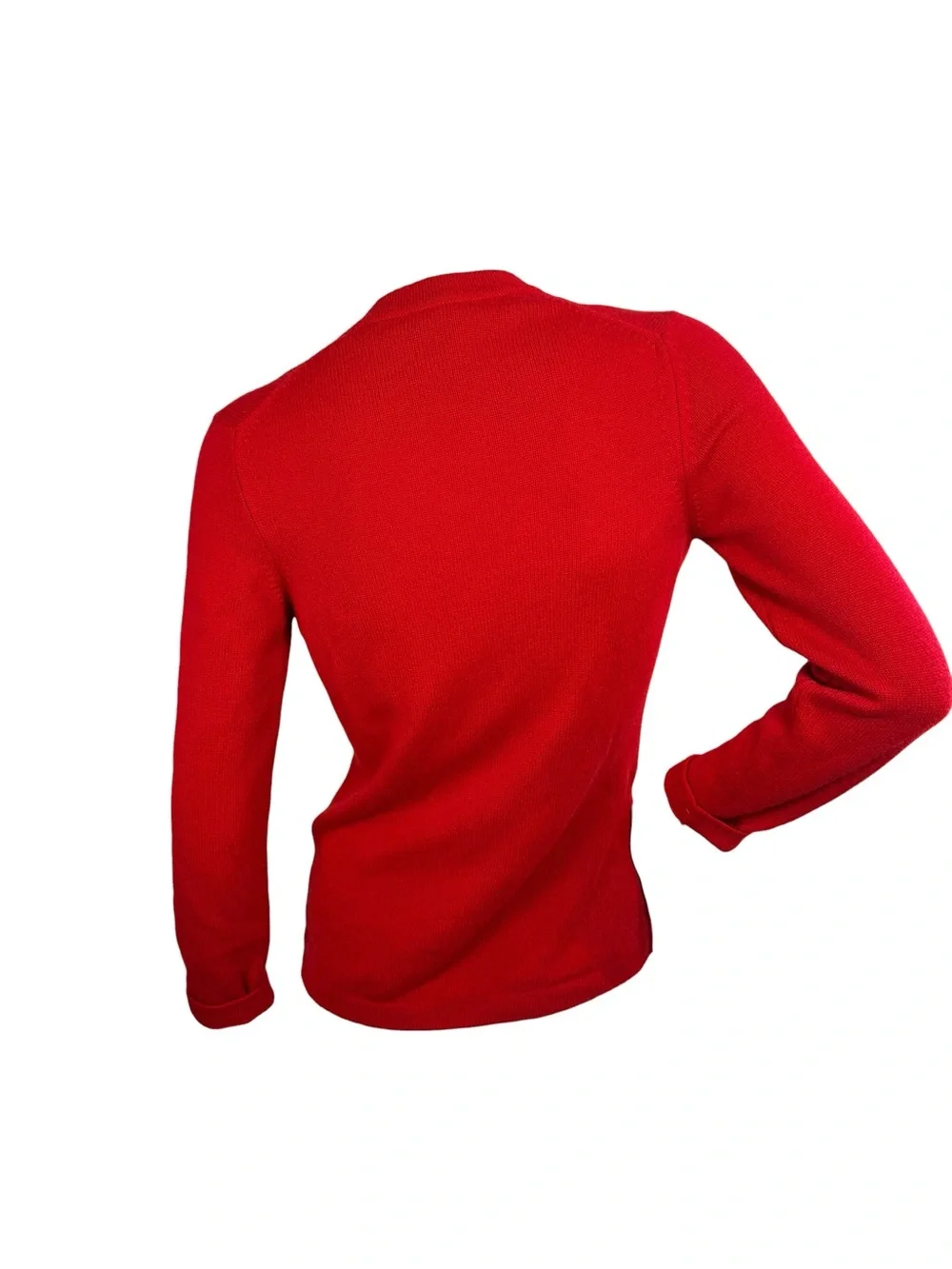 Vintage 90s Chanel Red Cashmere Cardigan Jeweled CC Buttons